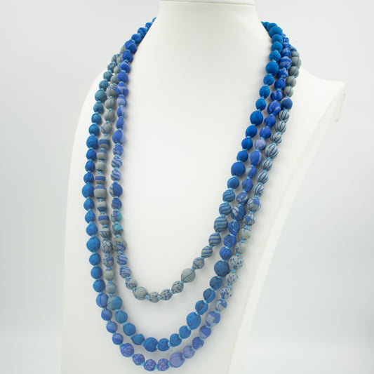 Sari Silk Bead Necklace, 1-String — Blue Grey