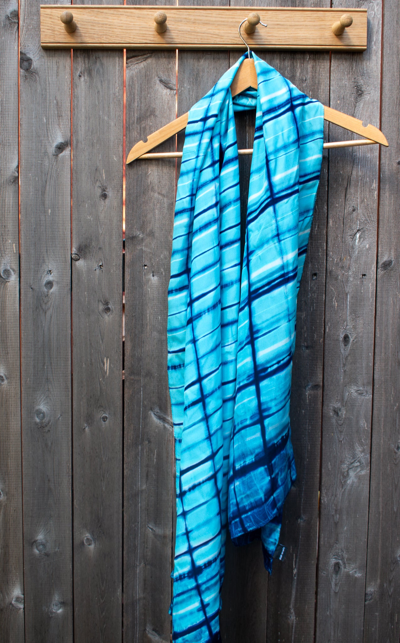 Silk Shibori Scarf — Shades of Blue — draped