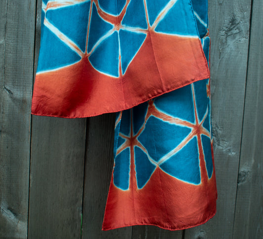 Silk Shibori Scarf — Cyanine — draped