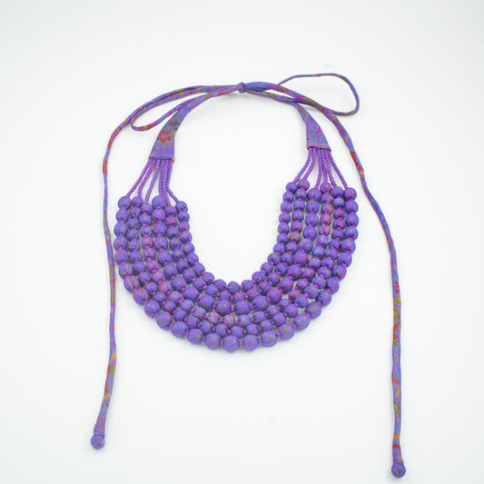 Sari Silk Bead Necklace, 6-String — Purple — detail of beads