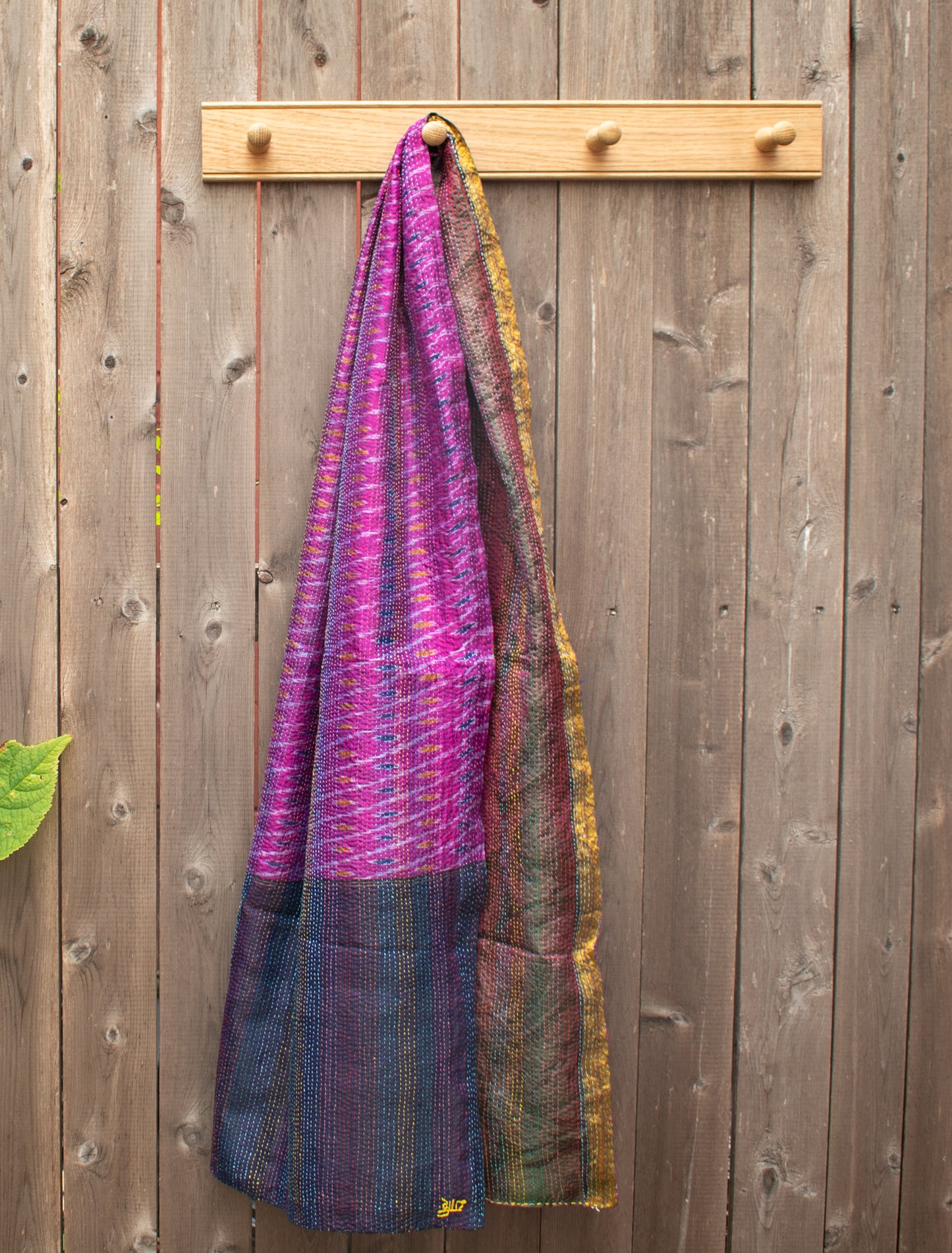Kantha Silk Sari Shawl — Pink Ikat — draped