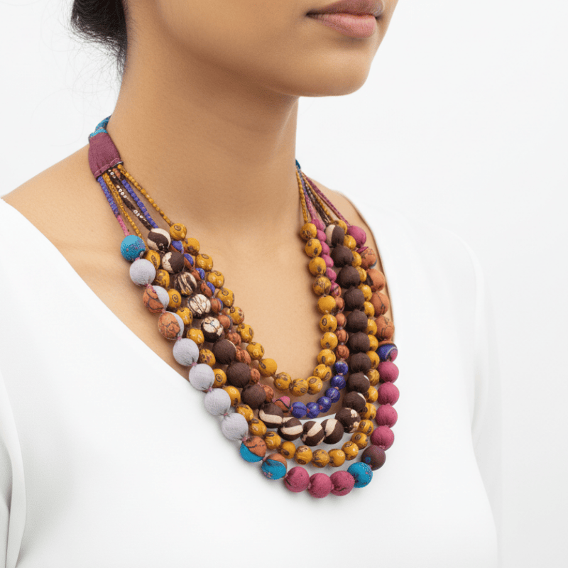 Sari Silk Bead Necklace, 5-String — Multi