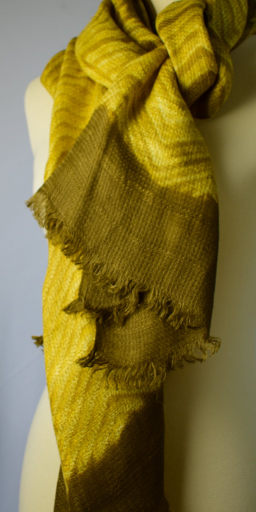 Linen Shibori Scarf — Mustard and Brown Chevron — styling view
