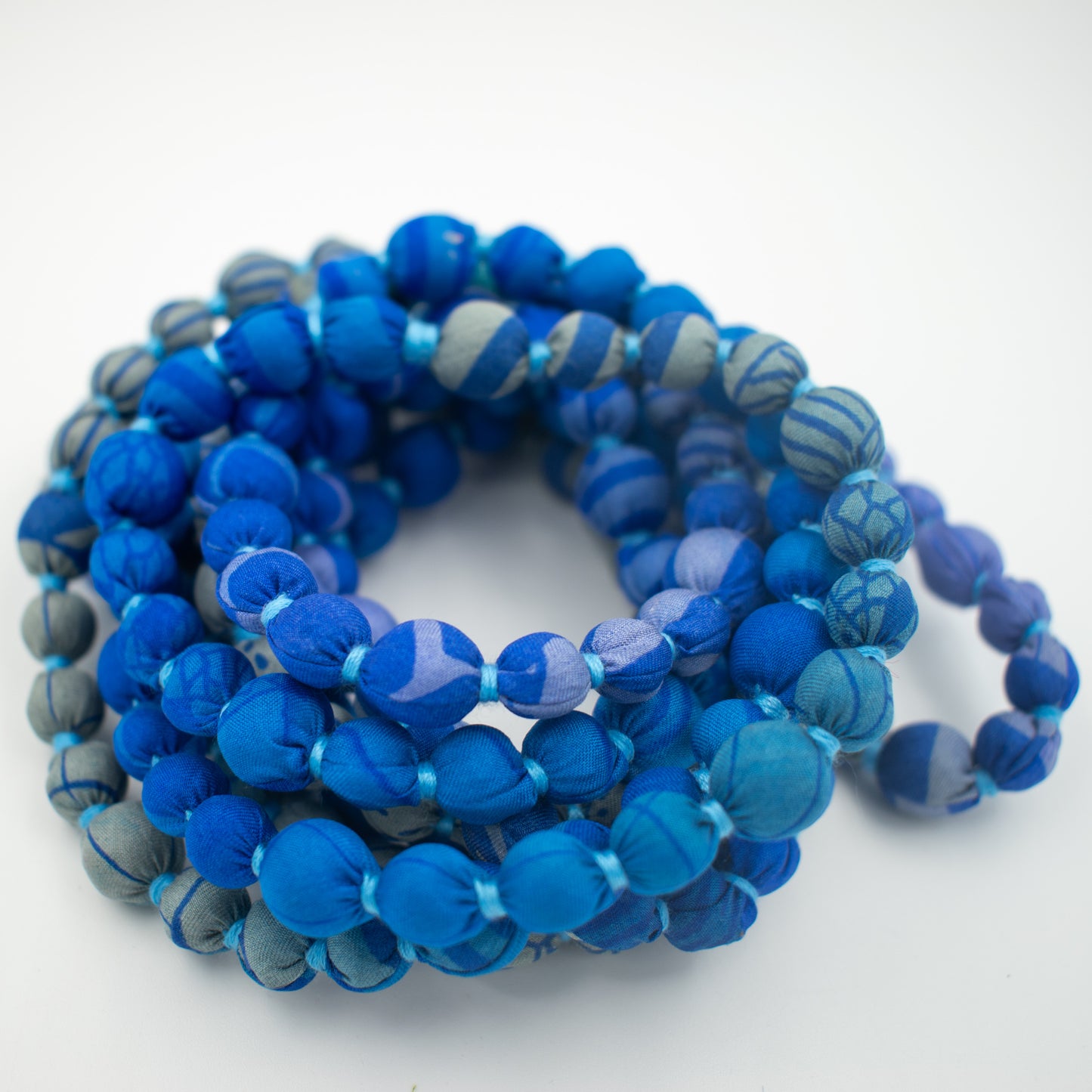 Sari Silk Bead Necklace, 1-String — Blue Grey — styling view