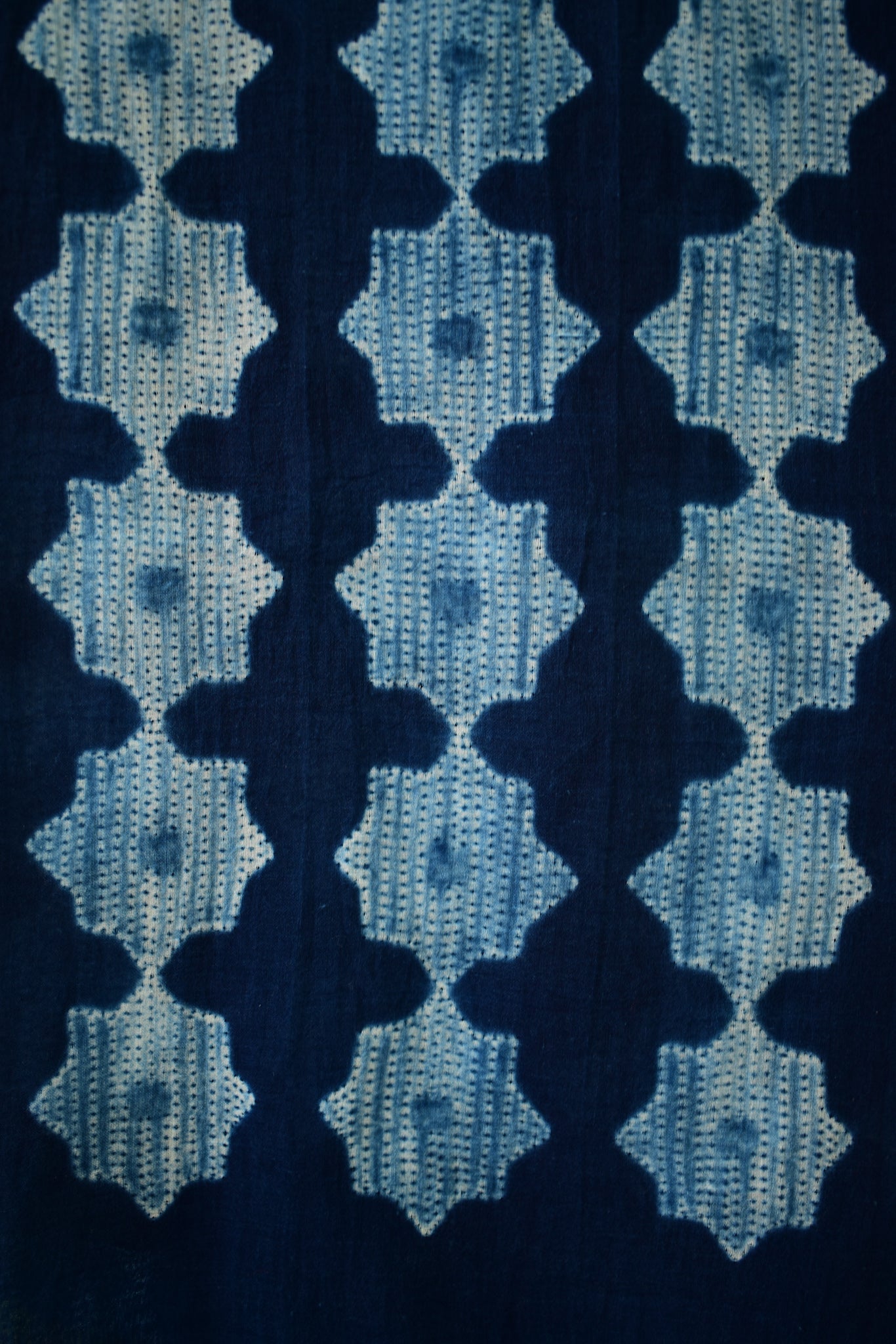 Cotton Shibori Scarf — Indigo Star Pattern — texture detail