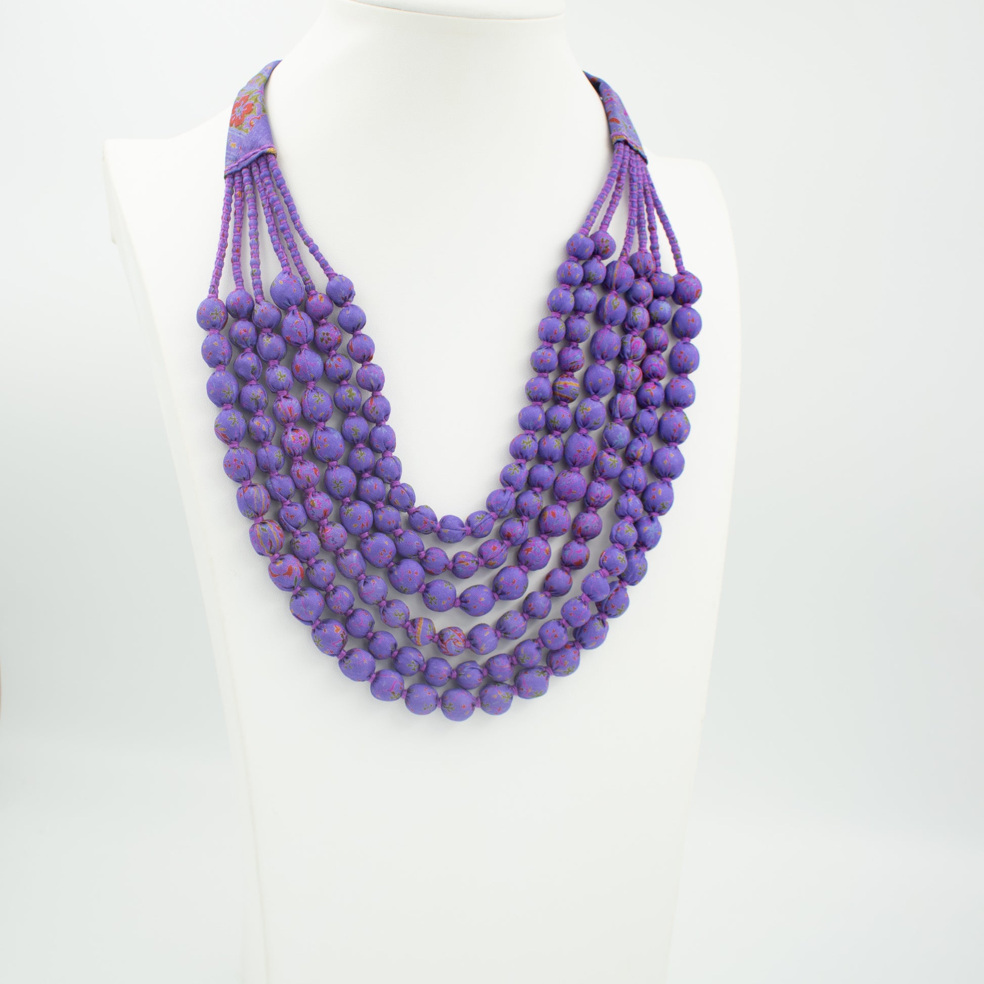 Sari Silk Bead Necklace, 6-String — Purple