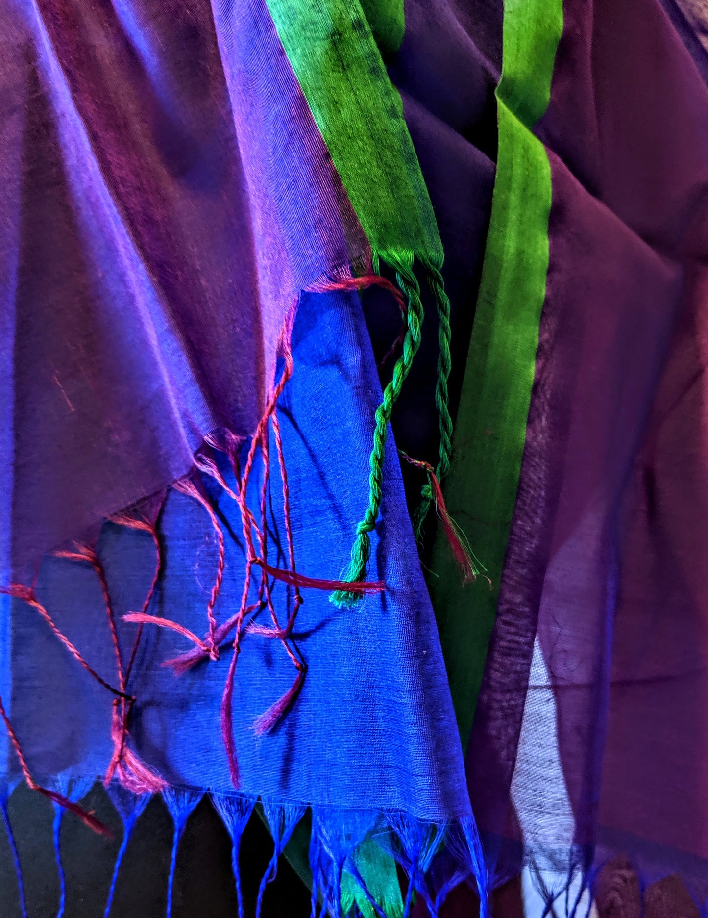 Handwoven Cotton-Silk Scarf — Purple — texture detail