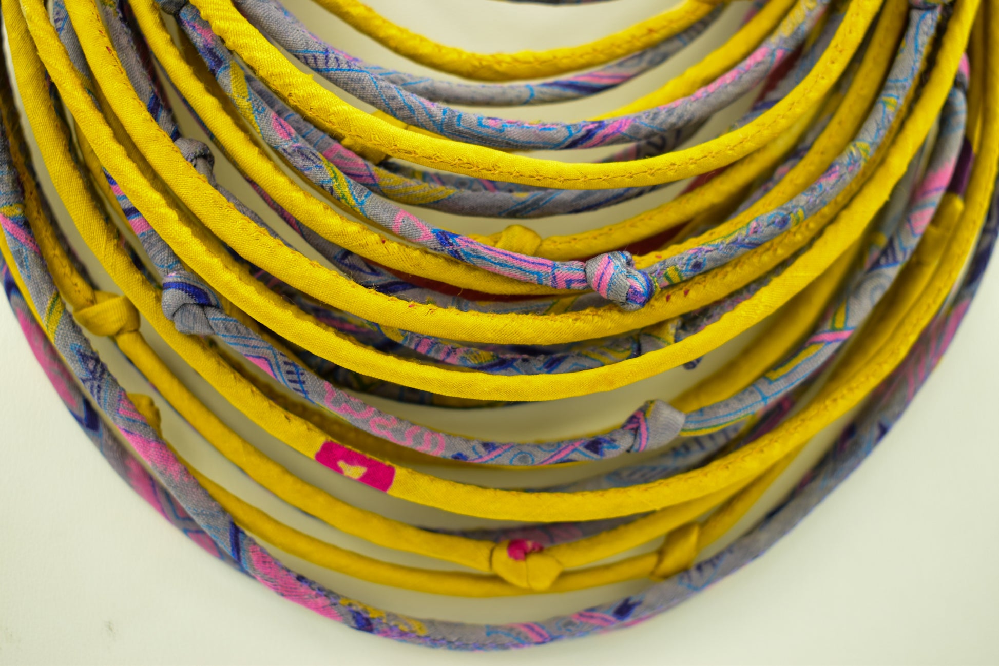 Sari Silk Bead Necklace — Yellow and Grey — detail of beads