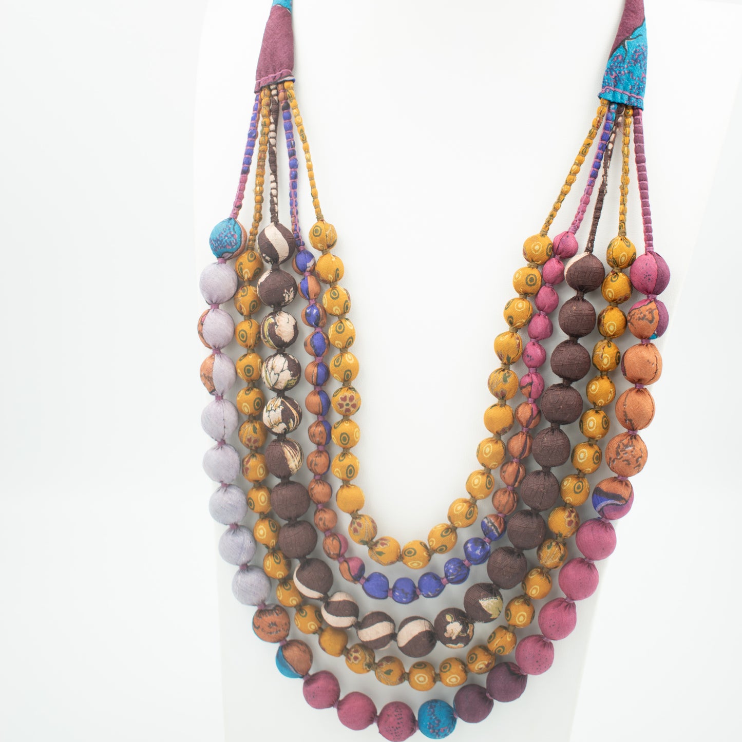 Sari Silk Bead Necklace, 5-String — Multi — detail of beads