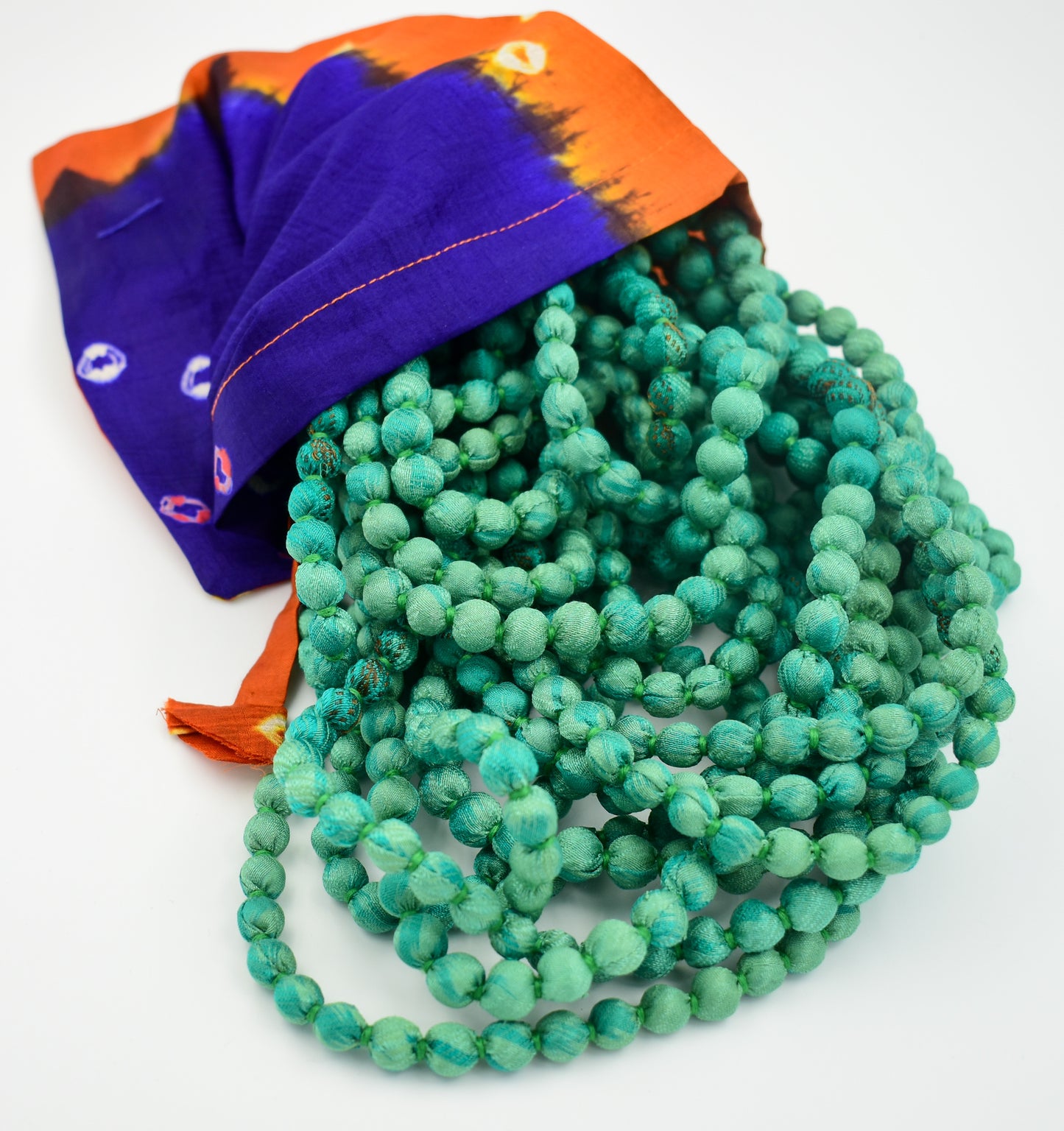 Spring — Sari Silk Bead Necklace, 22-String — Green — styling view