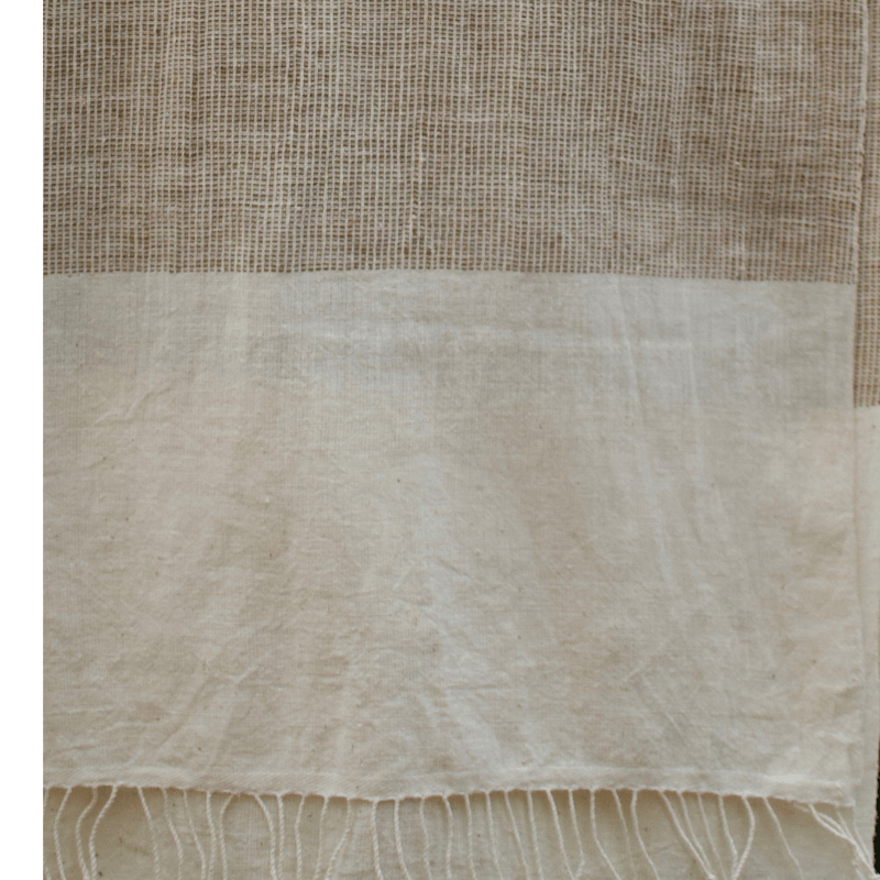 Kala Cotton Scarf — Ecru and Brown — close-up detail