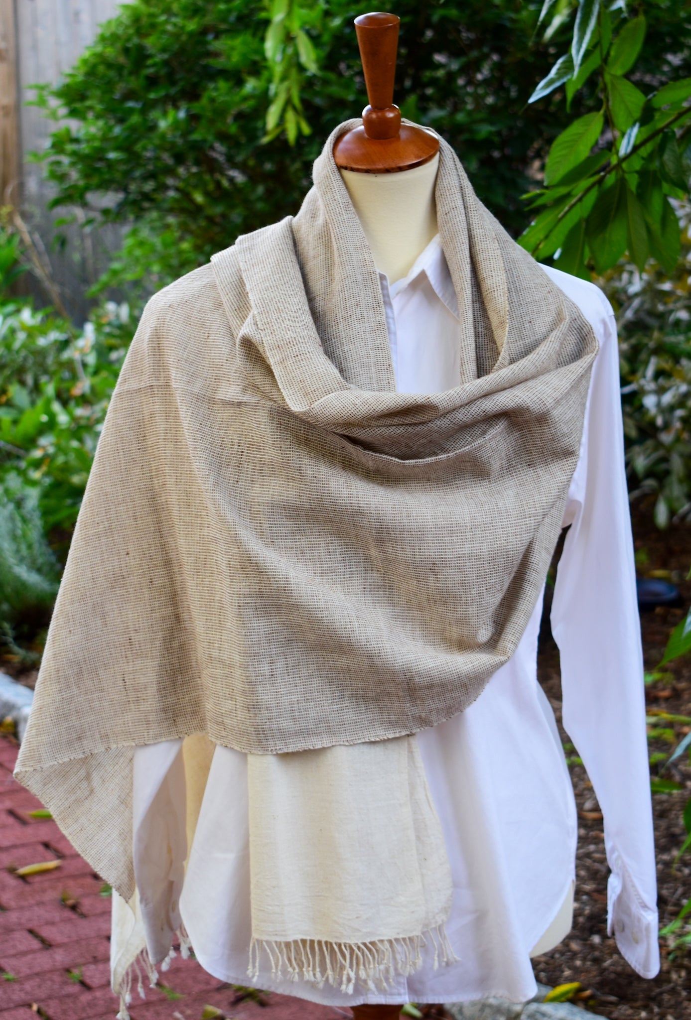Kala Cotton Scarf — Ecru and Brown — styling view