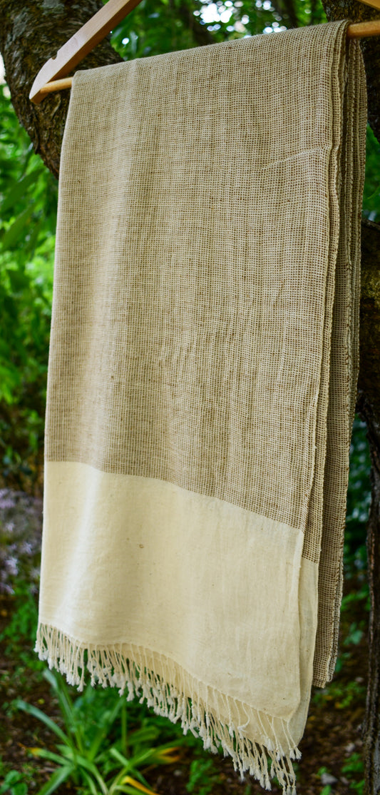 Kala Cotton Scarf — Ecru and Brown