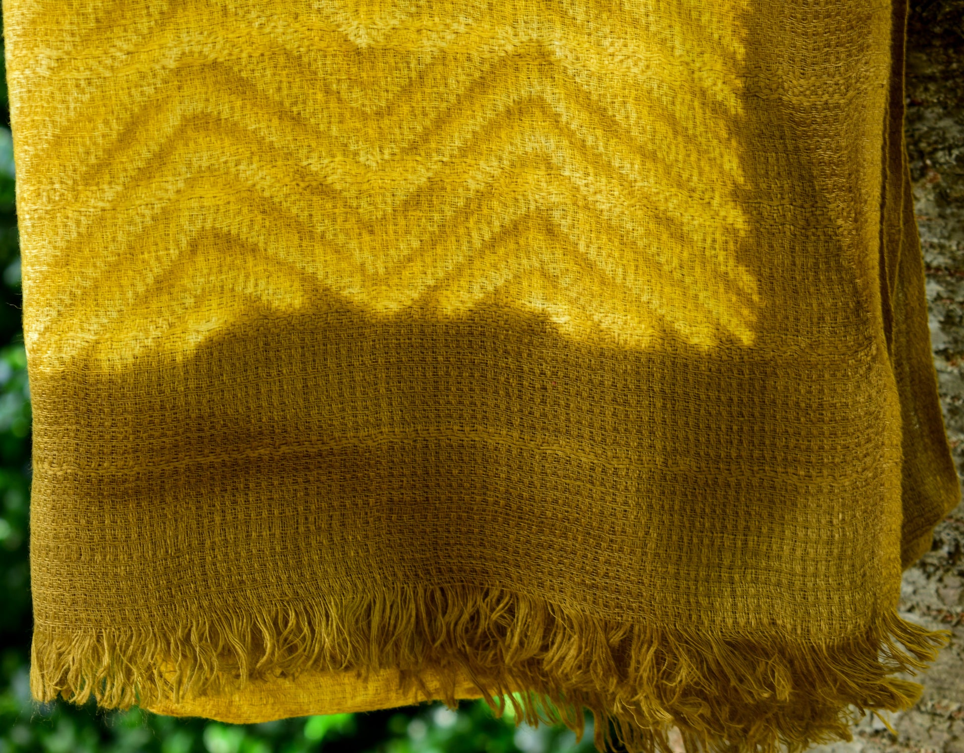 Linen Shibori Scarf — Mustard and Brown Chevron — texture detail