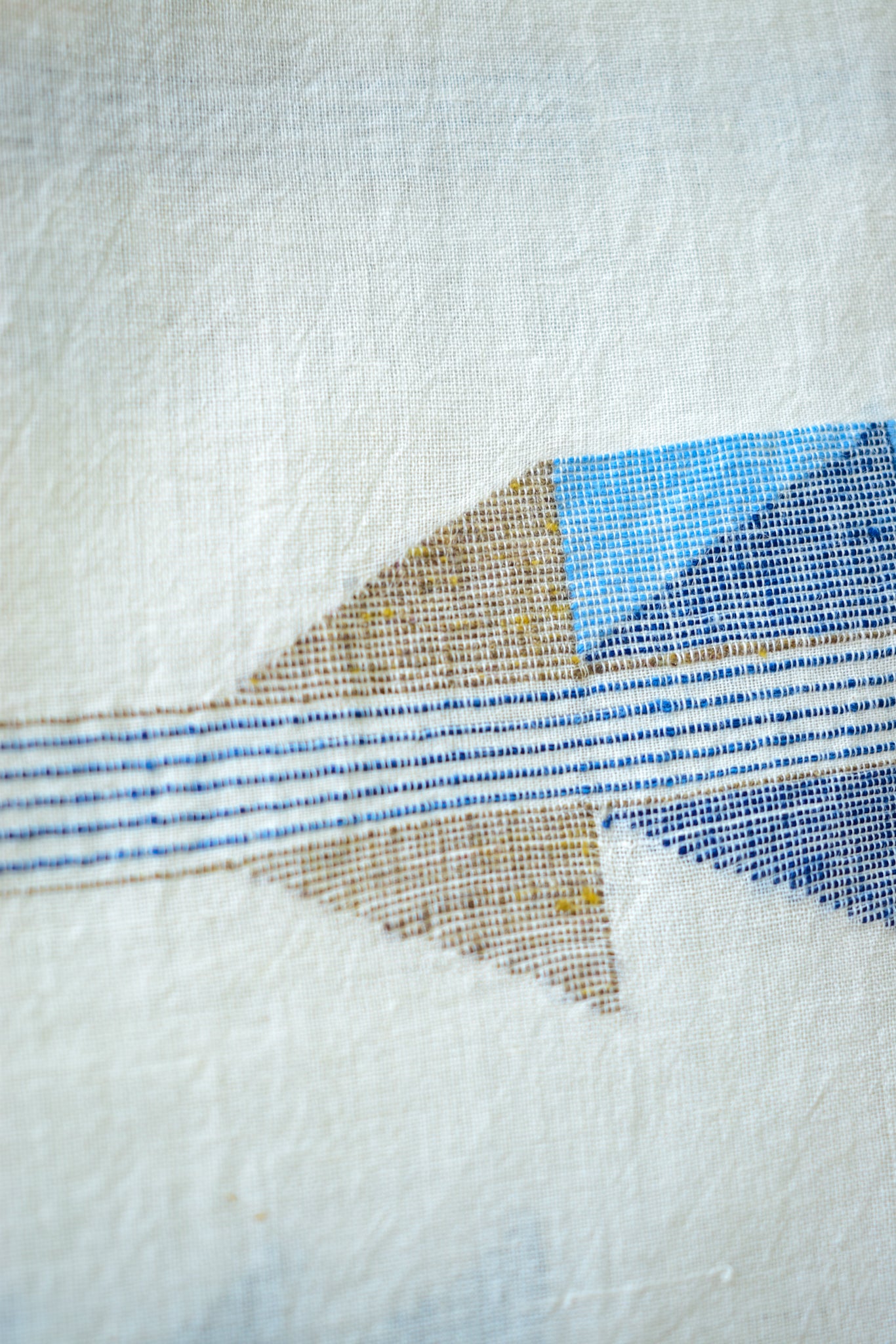 White Gold — Khadi Jamdani Stole — Gold and Blue Inlay — draped