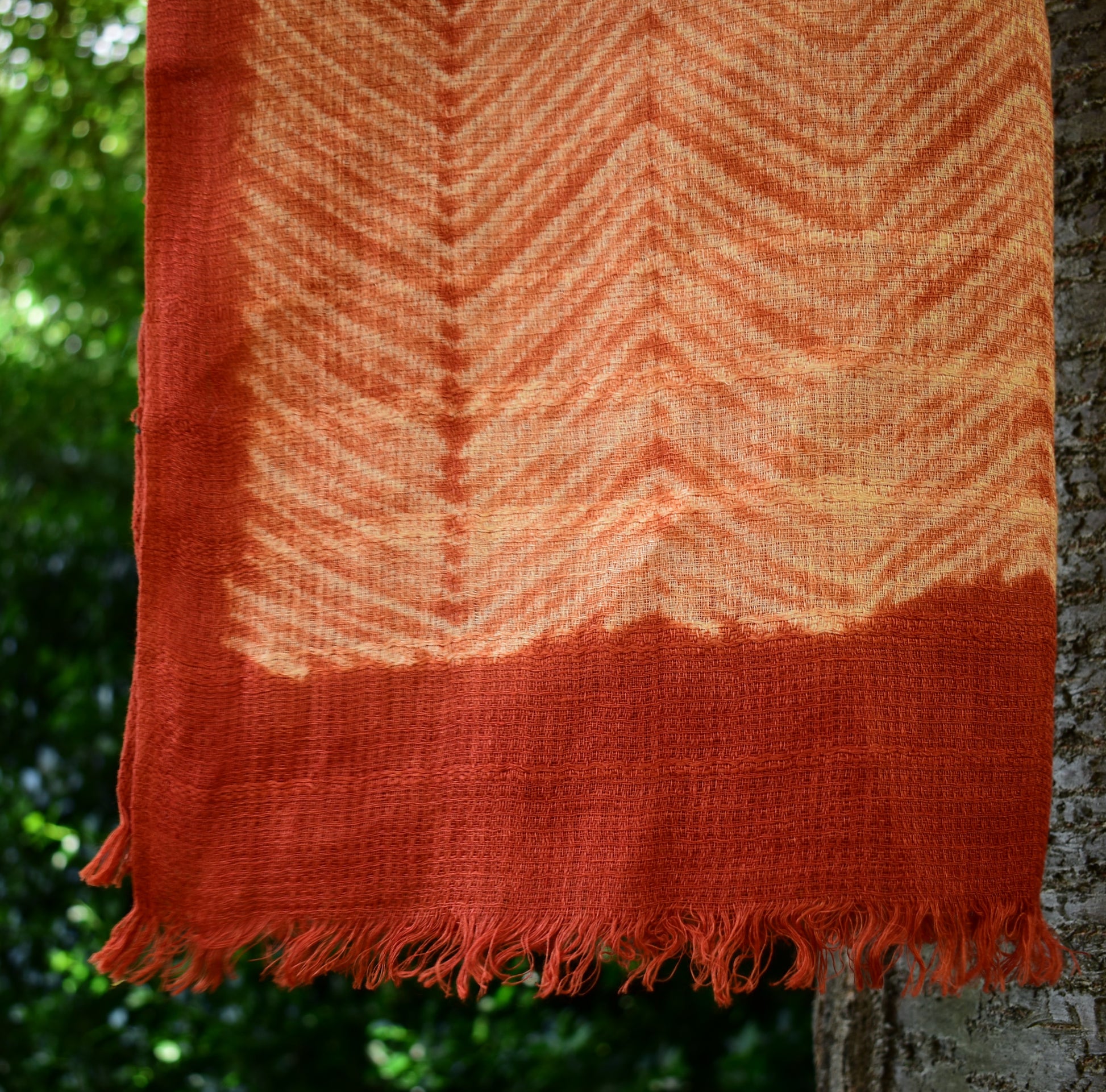 Linen Shibori Scarf — Burnt Orange Chevron — texture detail