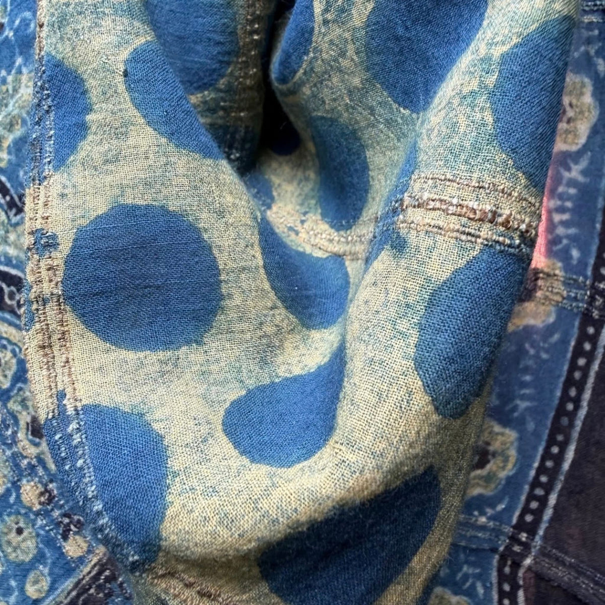 Block Print Cotton Scarf, Black, Indigo, Gold