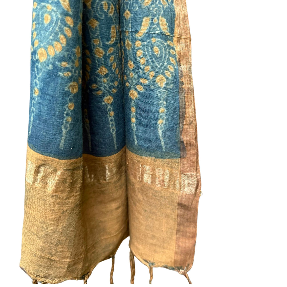 Block Print Cotton Scarf, Indigo and Gold