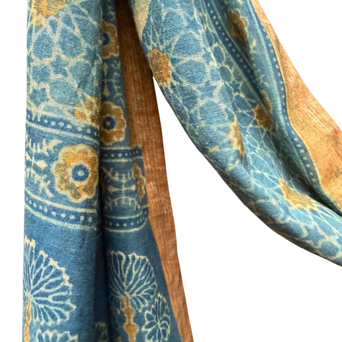 Block Print Cotton Scarf, Indigo and Gold