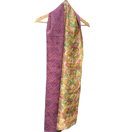 Kantha Silk Sari Shawl — Burgundy, Green and Gold