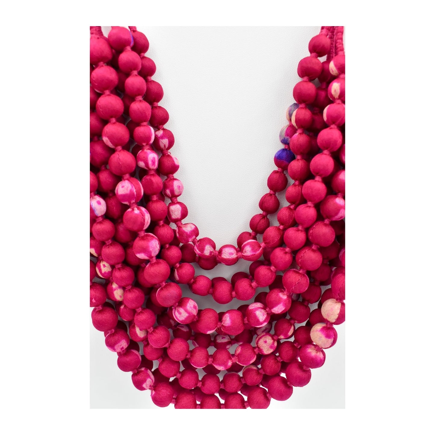 Electric — Sari Silk Bead Necklace, 12-String — Strong Pink