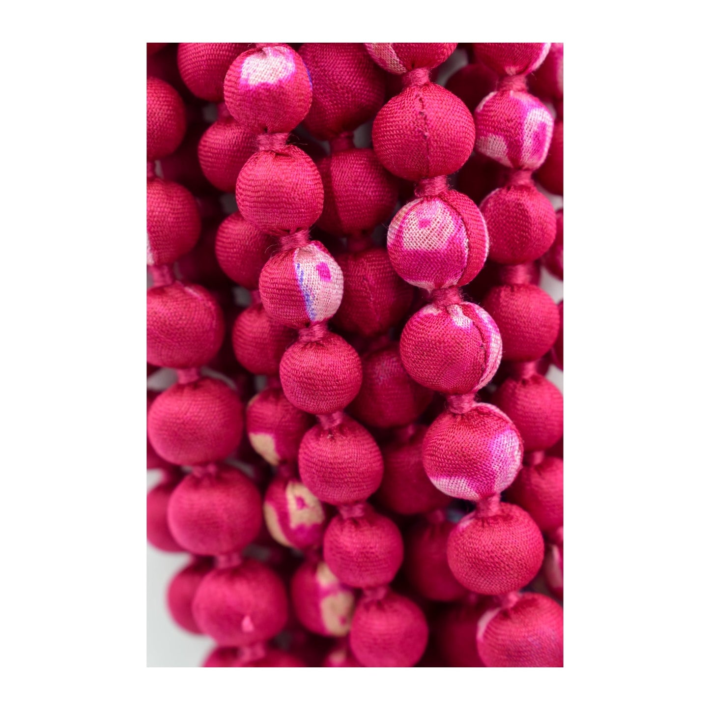 Electric — Sari Silk Bead Necklace, 12-String — Strong Pink