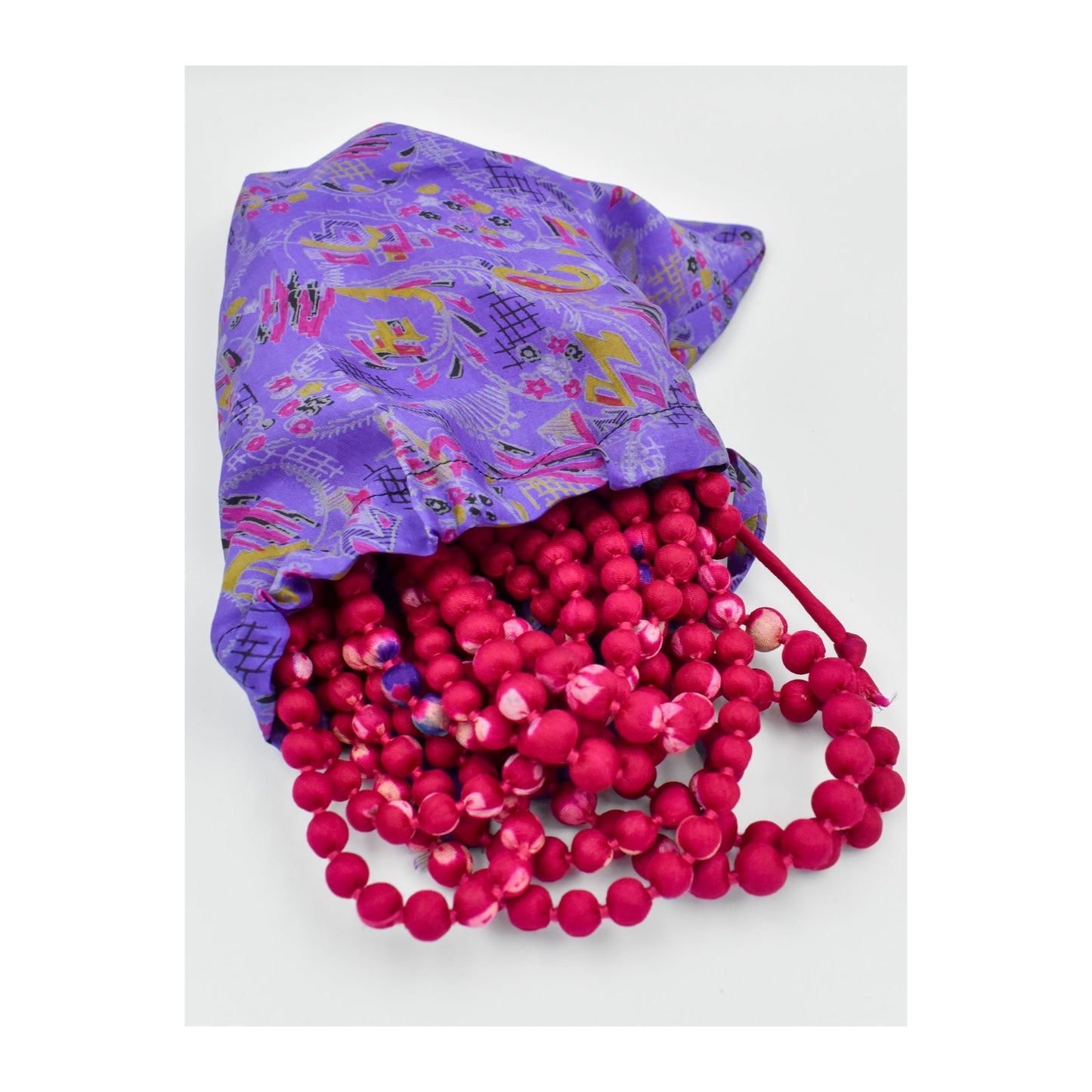 Electric — Sari Silk Bead Necklace, 12-String — Strong Pink