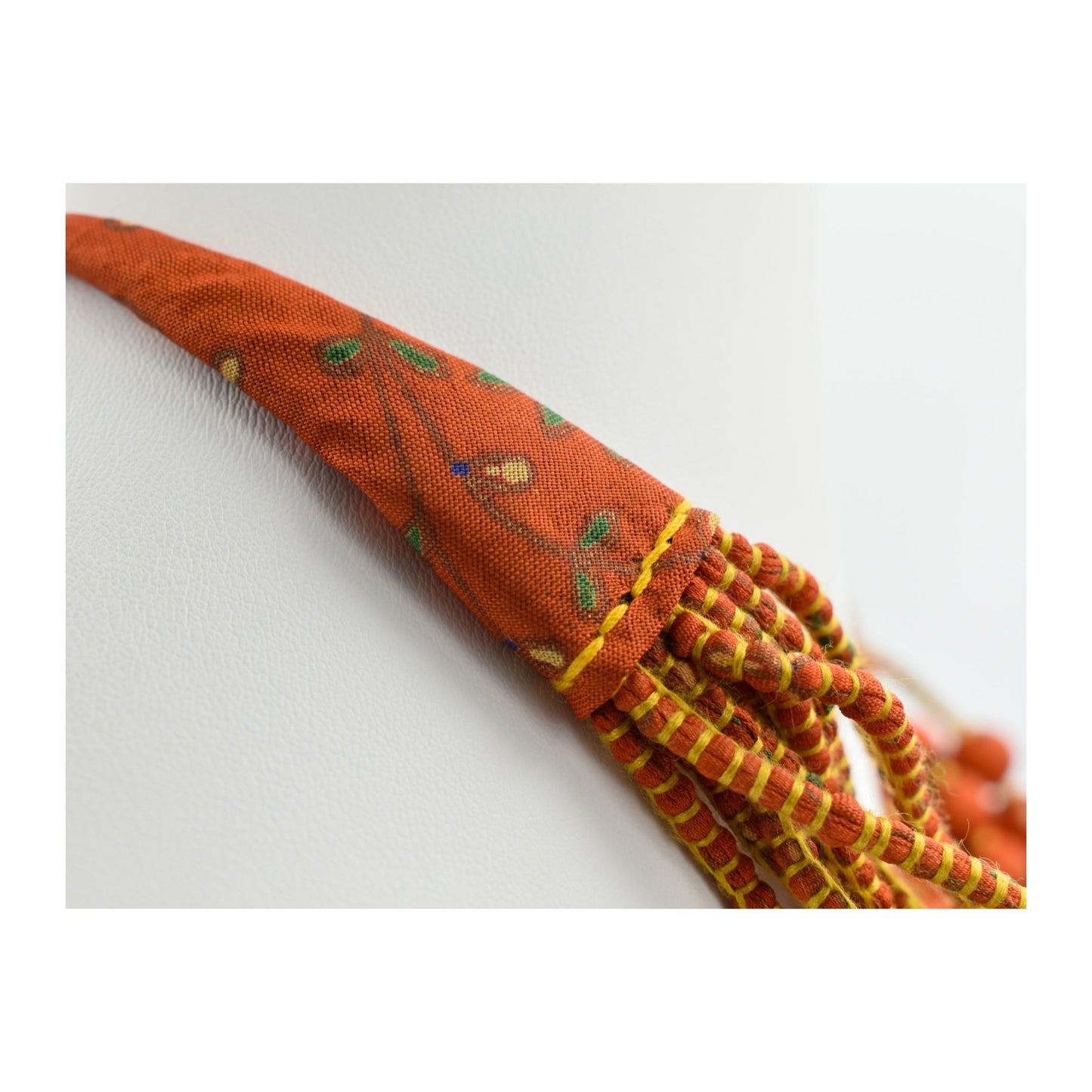 Fiesta — Sari Silk Bead Necklace, 12-String — Orange and Green