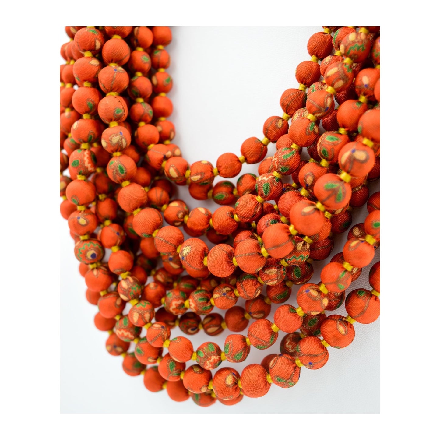 Fiesta — Sari Silk Bead Necklace, 12-String — Orange and Green