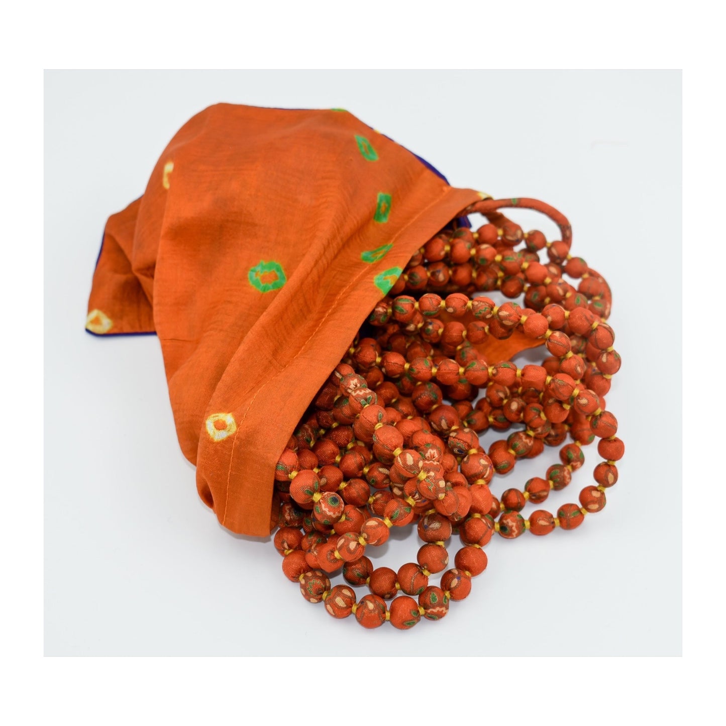 Fiesta — Sari Silk Bead Necklace, 12-String — Orange and Green