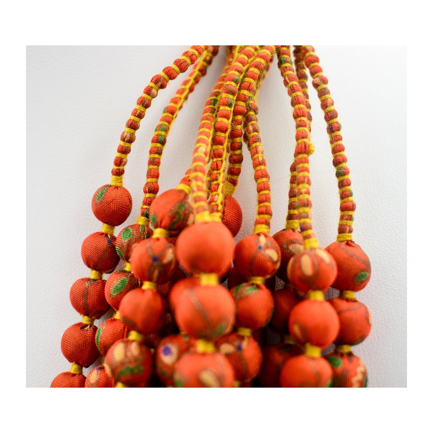 Fiesta — Sari Silk Bead Necklace, 12-String — Orange and Green