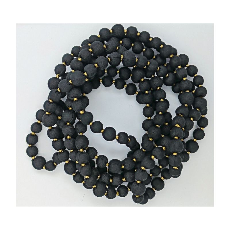 Gold Raven — Sari Silk Bead Necklace, 1-String — Black and Gold — detail of beads