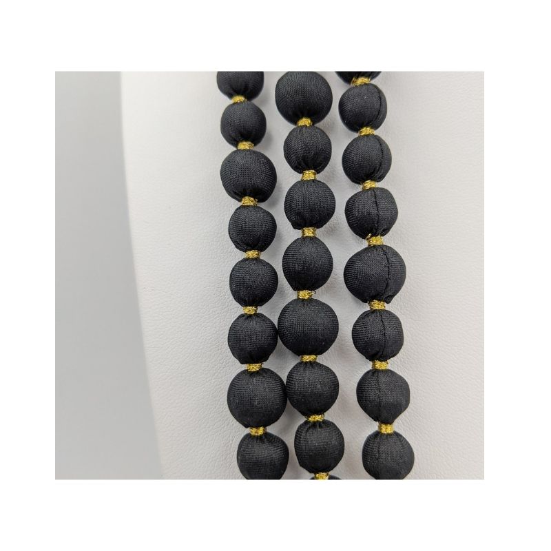 Gold Raven — Sari Silk Bead Necklace, 1-String — Black and Gold — worn on neck