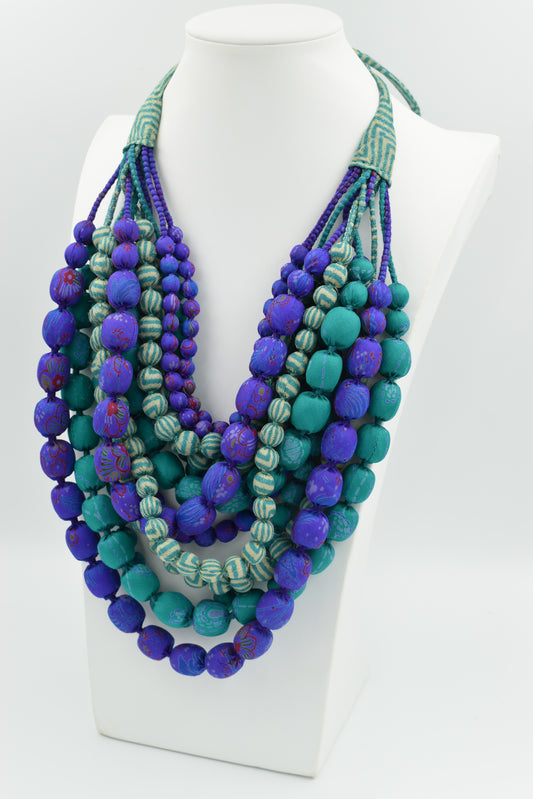 Peppermint — Sari Silk Necklace, Iris Style — Purple and Mint