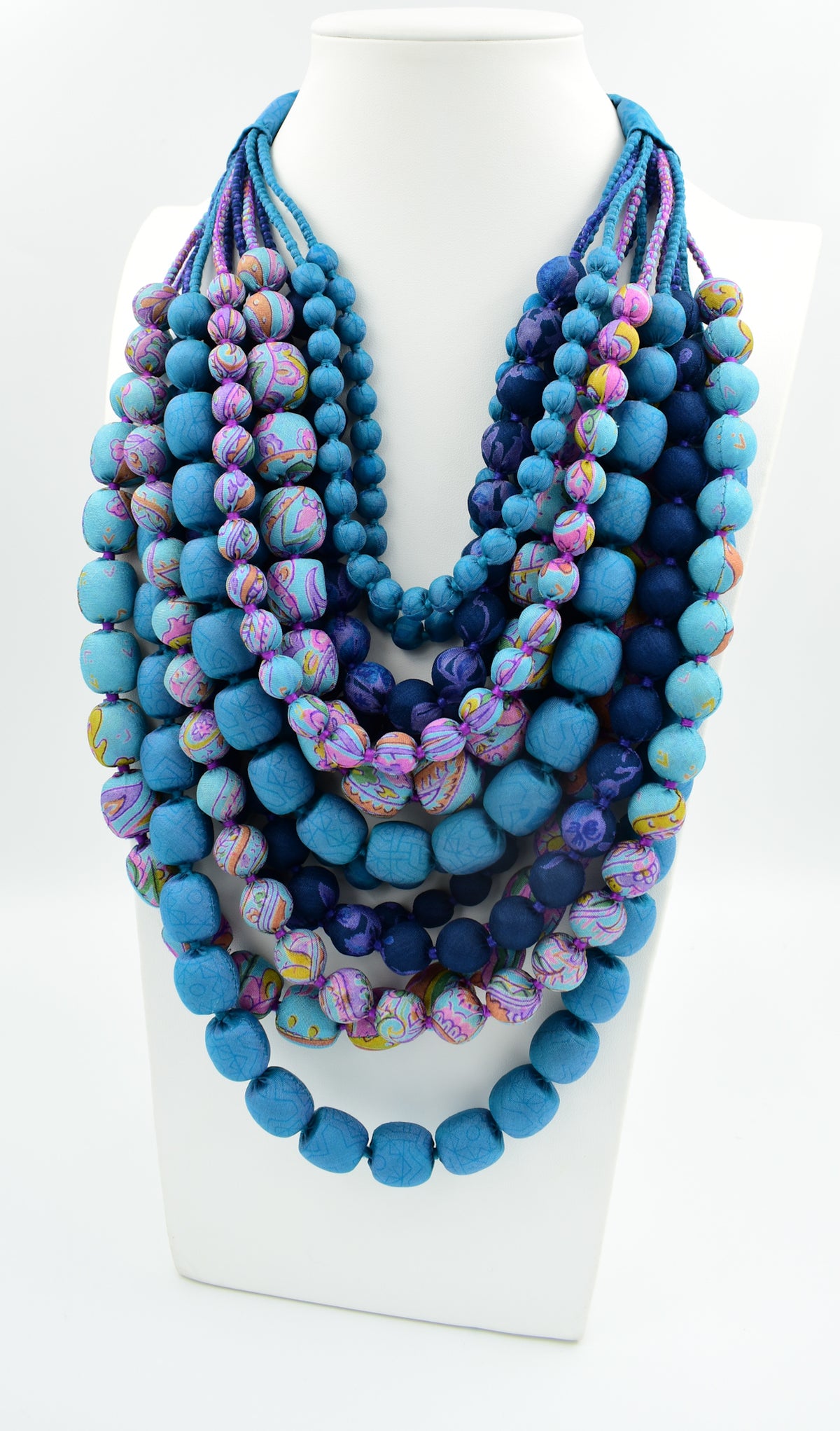 Serenity — Sari Silk Necklace, Iris Style — Blue and Pink