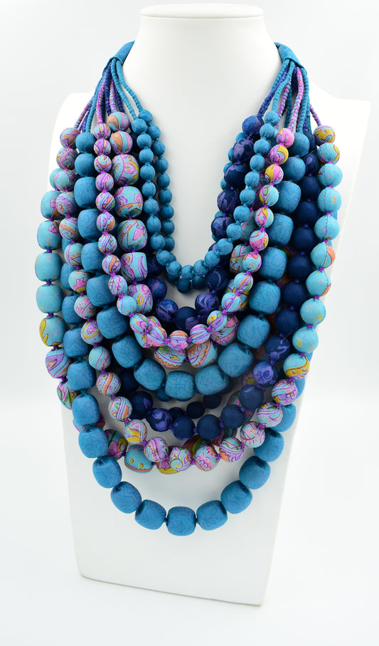 Serenity — Sari Silk Necklace, Iris Style — Blue and Pink