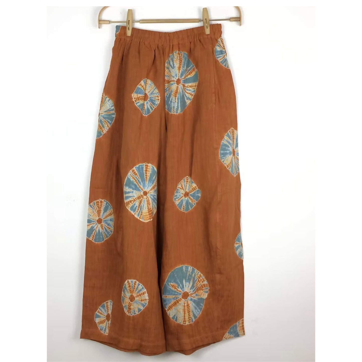 Linen Pants - Rust & Sky Blue Bandhani