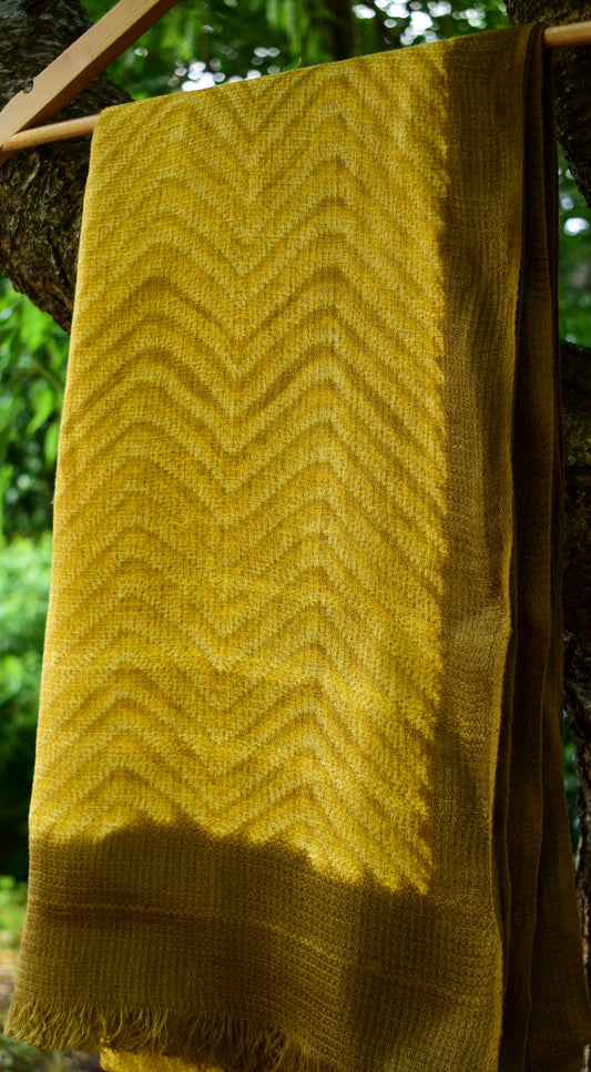 Linen Shibori Scarf — Mustard and Brown Chevron