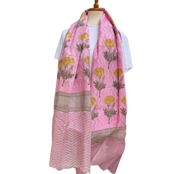 Block Print Cotton Scarf, Pink