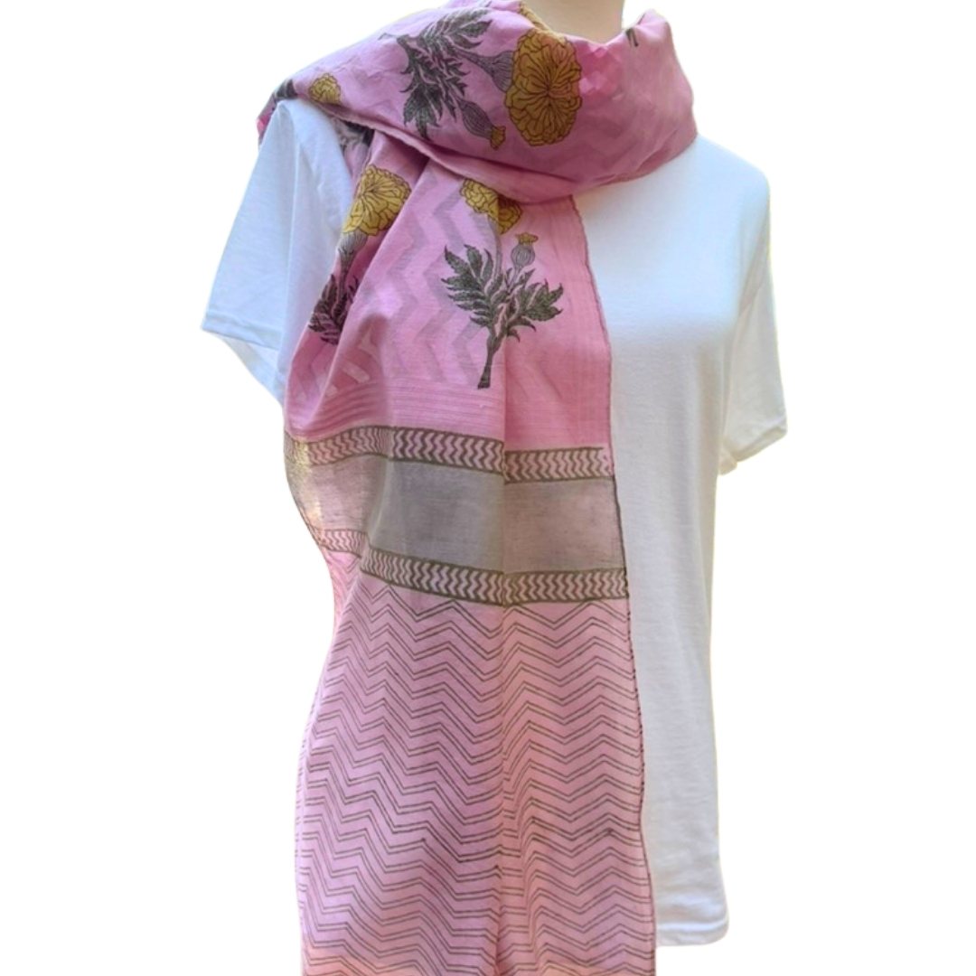 Block Print Cotton Scarf, Pink
