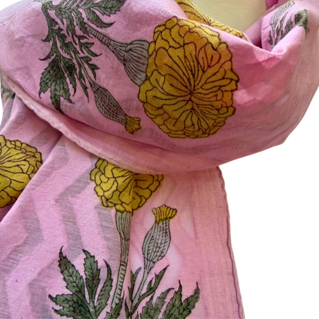 Block Print Cotton Scarf, Pink