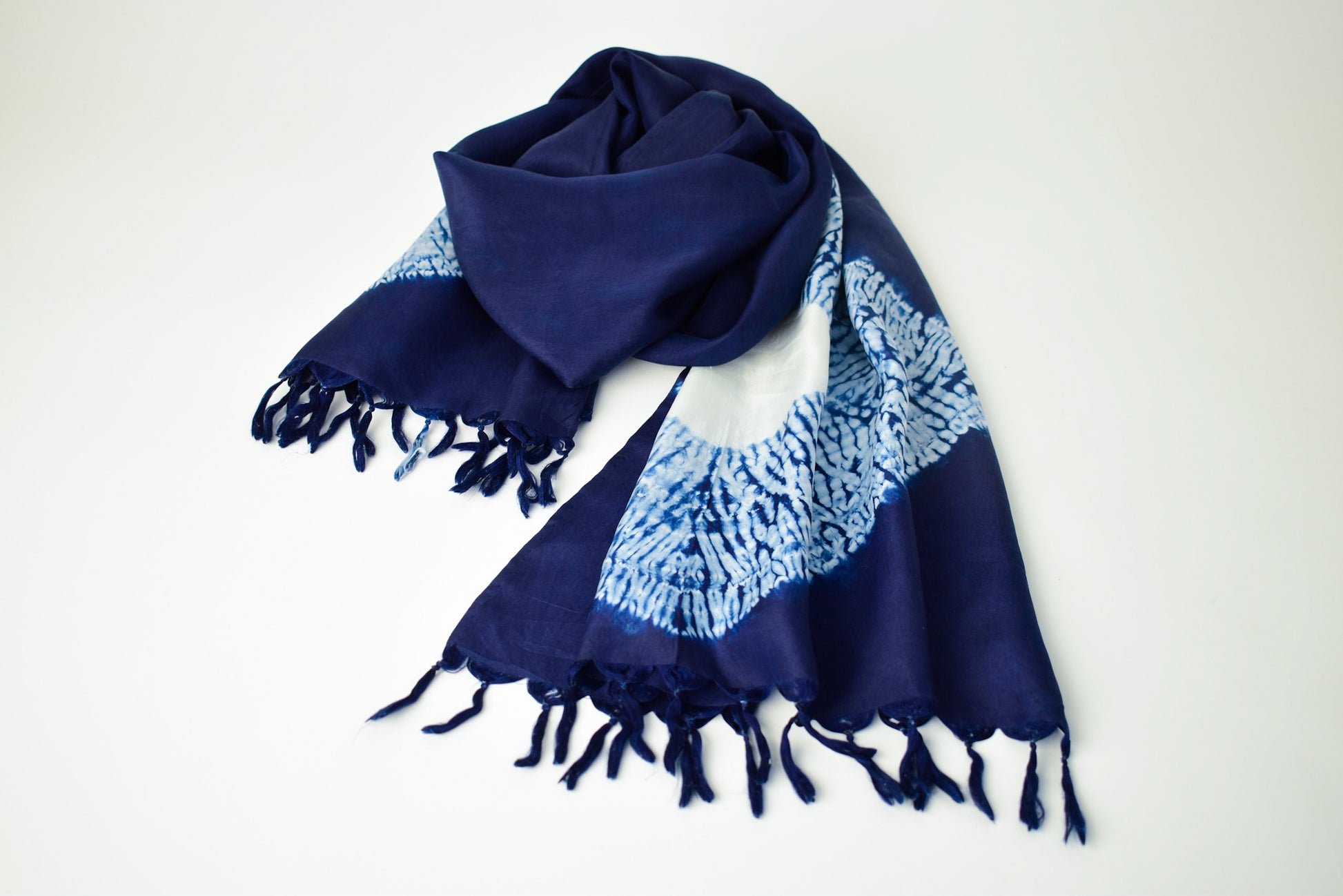 Mulberry Silk Shibori Scarf — Indigo