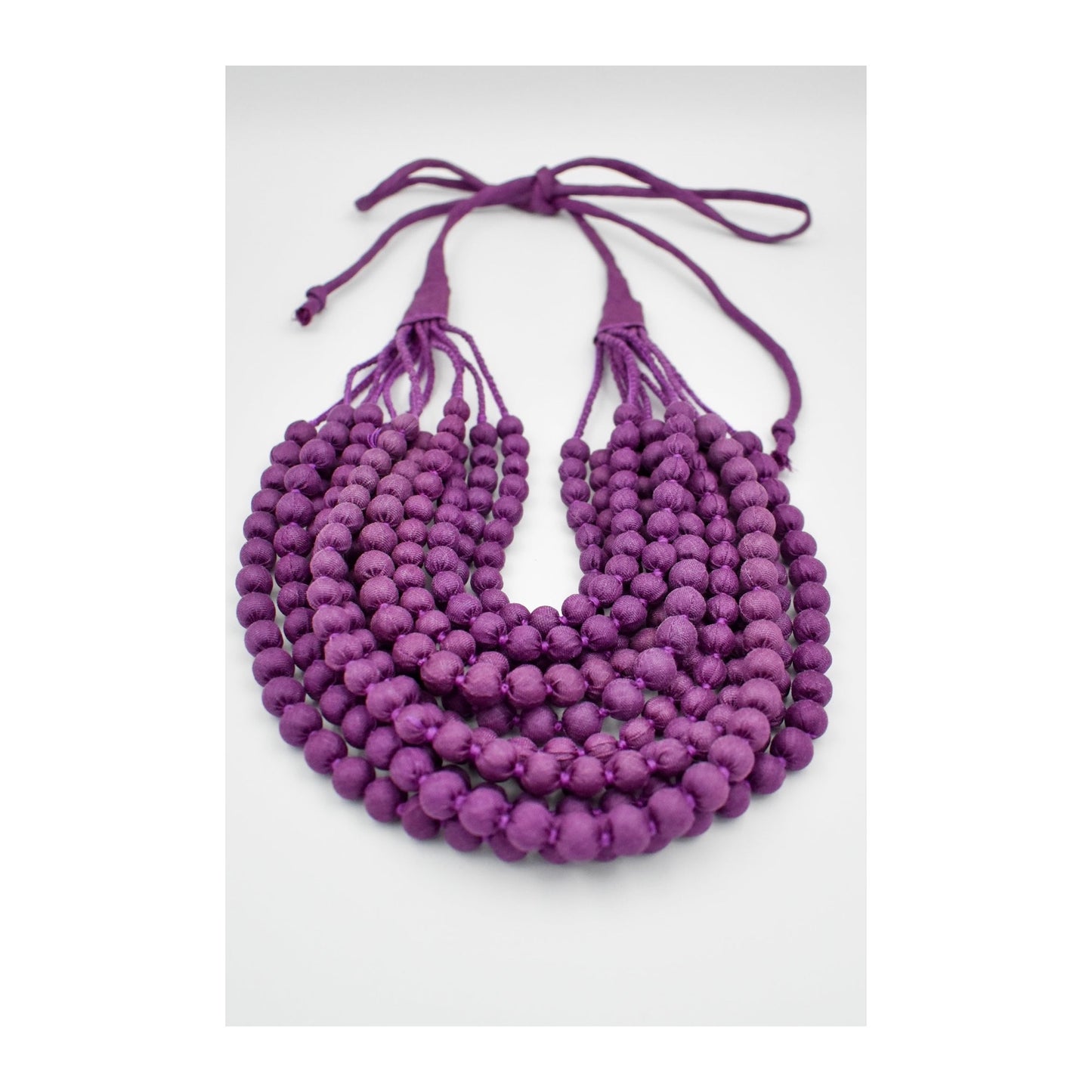 Sari Silk Bead Necklace, 12-String — Muted Magenta