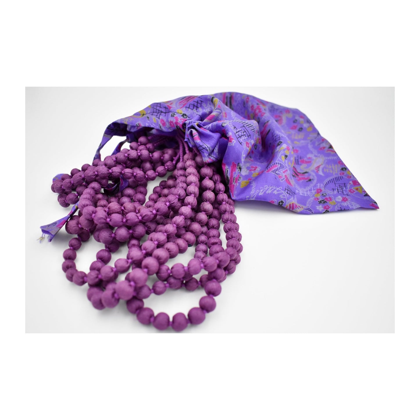 Sari Silk Bead Necklace, 12-String — Muted Magenta