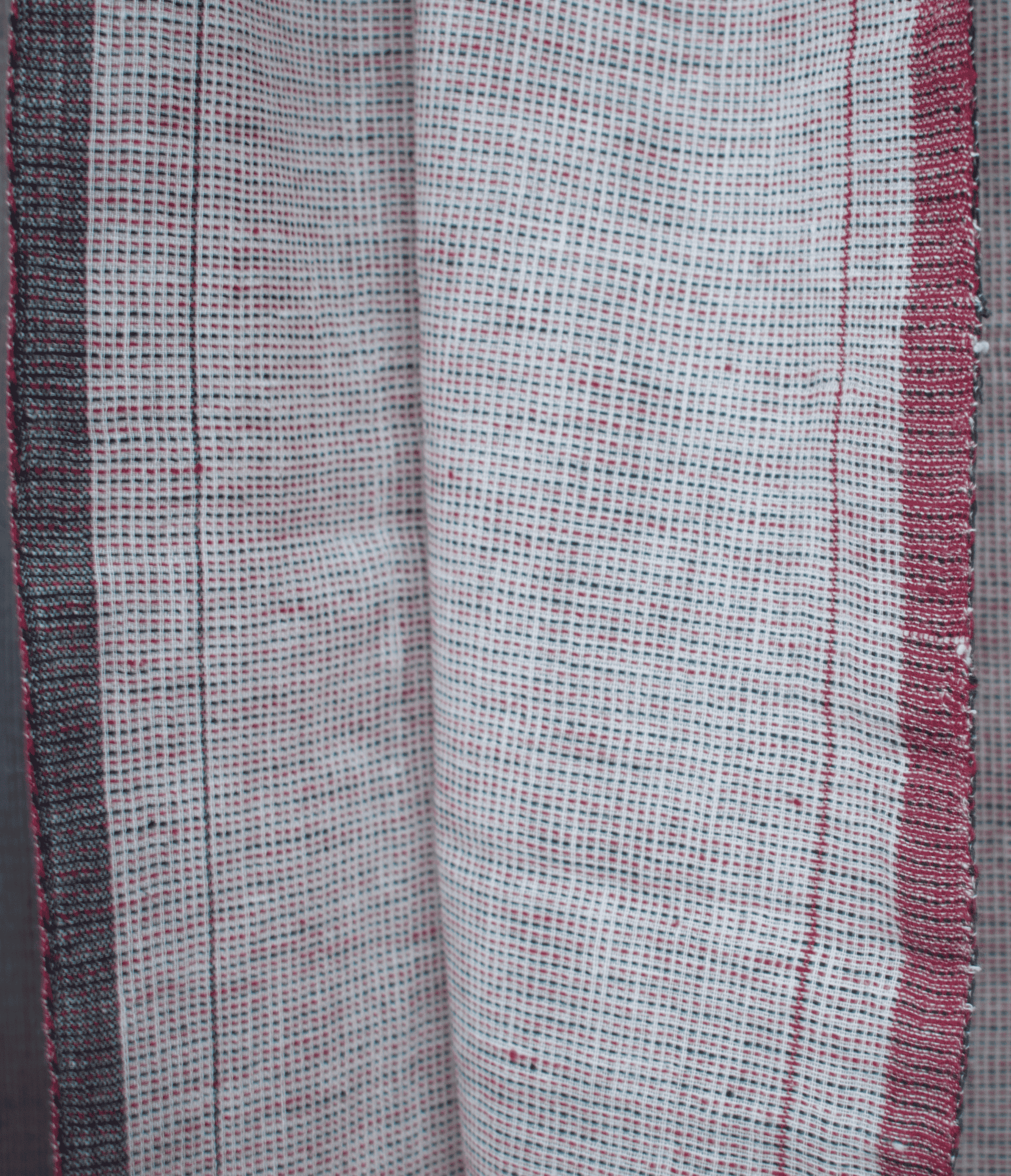 Kala Cotton Scarf — Ecru, Red and Black — draped