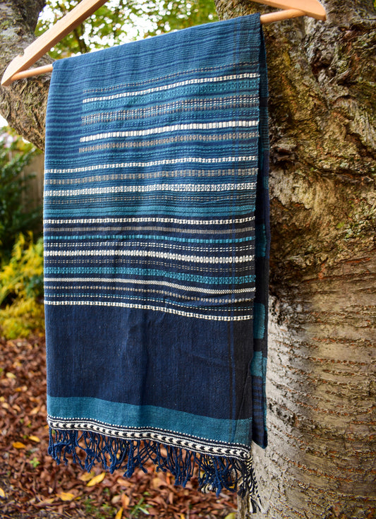 Kala Cotton Scarf — Shades of Blue, Extra Weft