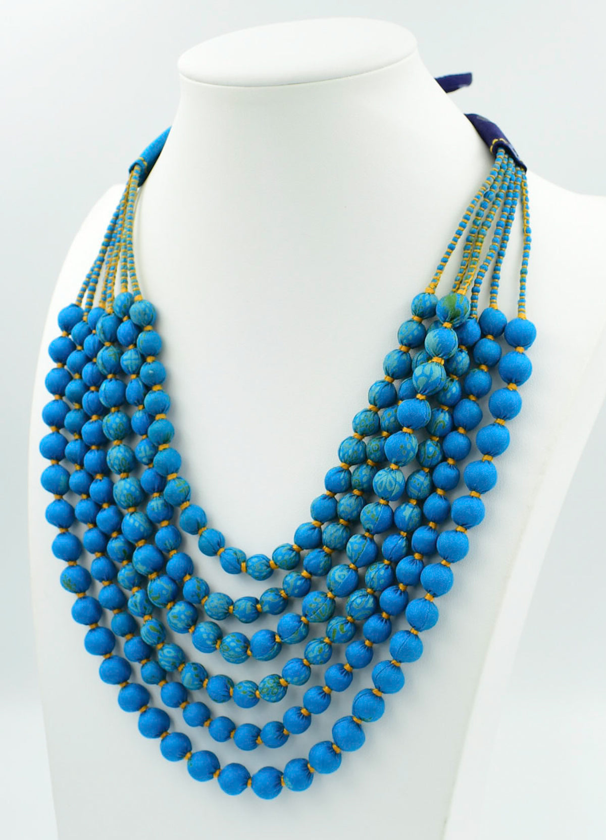 Curacao — Sari Silk Bead Necklace, 6-String — Vivid Blue