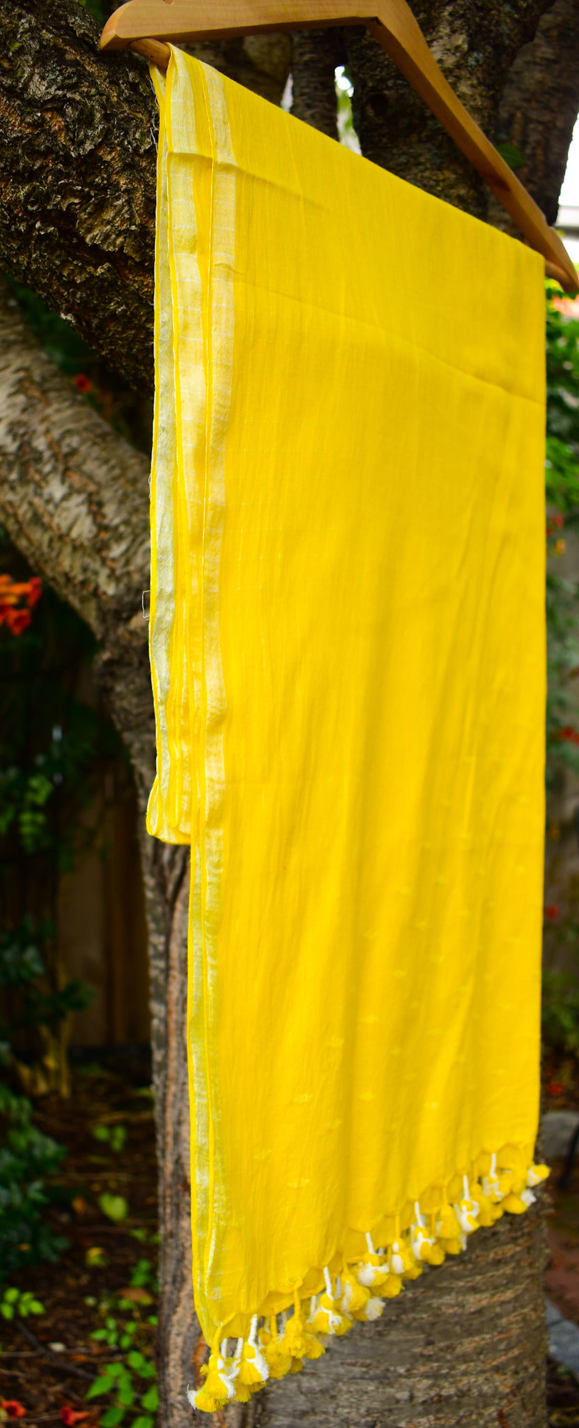 Sun Yellow — Khadi Jamdani Stole — White Inlaid Motifs