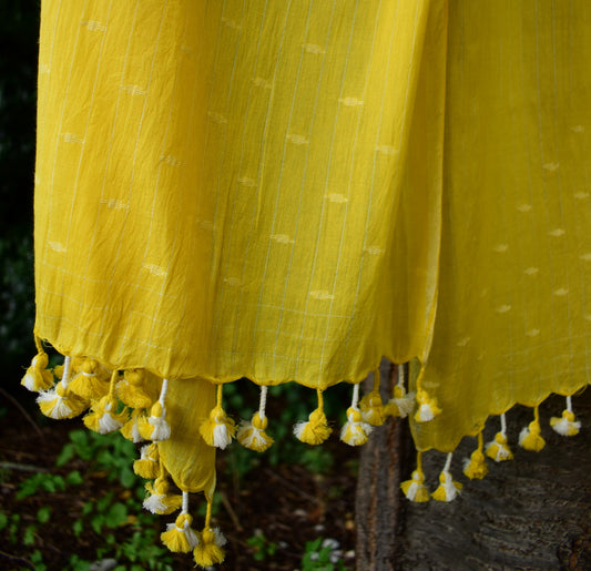 Sun Yellow — Khadi Jamdani Stole — White Inlaid Motifs — draped